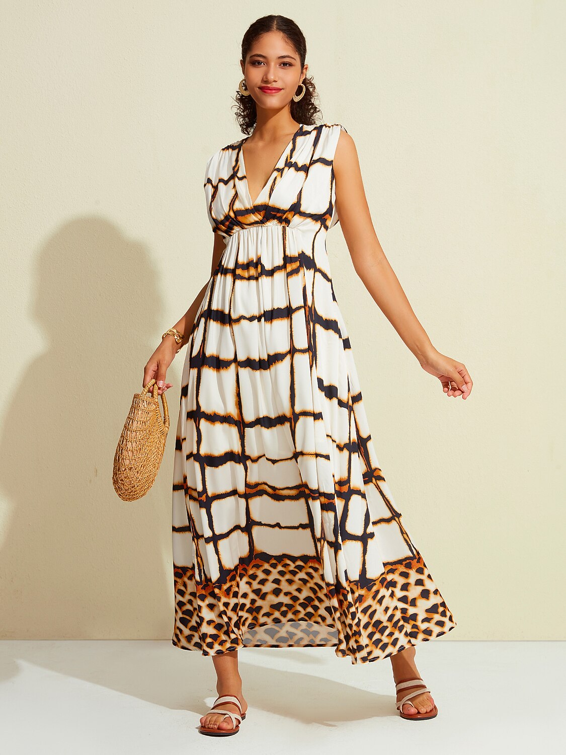 Satin Leopard Print Cross Front Sleeveless Maxi Dress