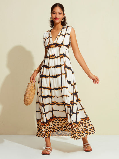 Leopard Print Satin Maxi Dress