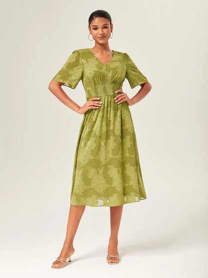 Womens Green Midi Dress V Neck Short Sleeve Vacation Flattering Drape Statement Print Premium Detail Summer Ready, Green / XXL Womens Green Midi Dress V Neck Short Sleeve Vacation Flattering Drape Statement Print Premium Detail Summer Ready, Green / XXL