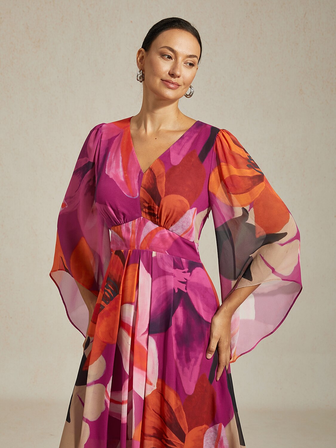 Floral Print Irregular Hem Chiffon Dress