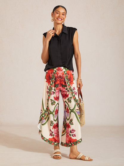 Ocean Blue Orchid Silky Satin Wide Leg Hose