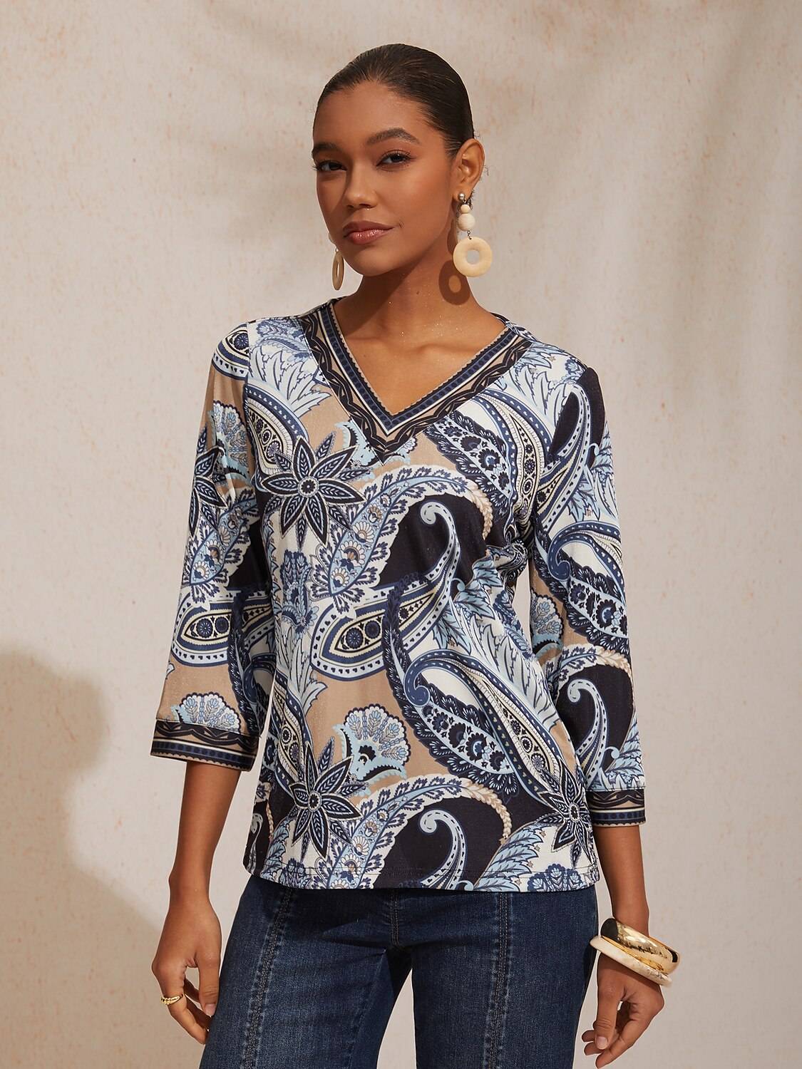 Haut en tricot extensible à motif cachemire abstrait