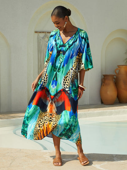 Ethnic Totem Flowy Chiffon Maxi Dress