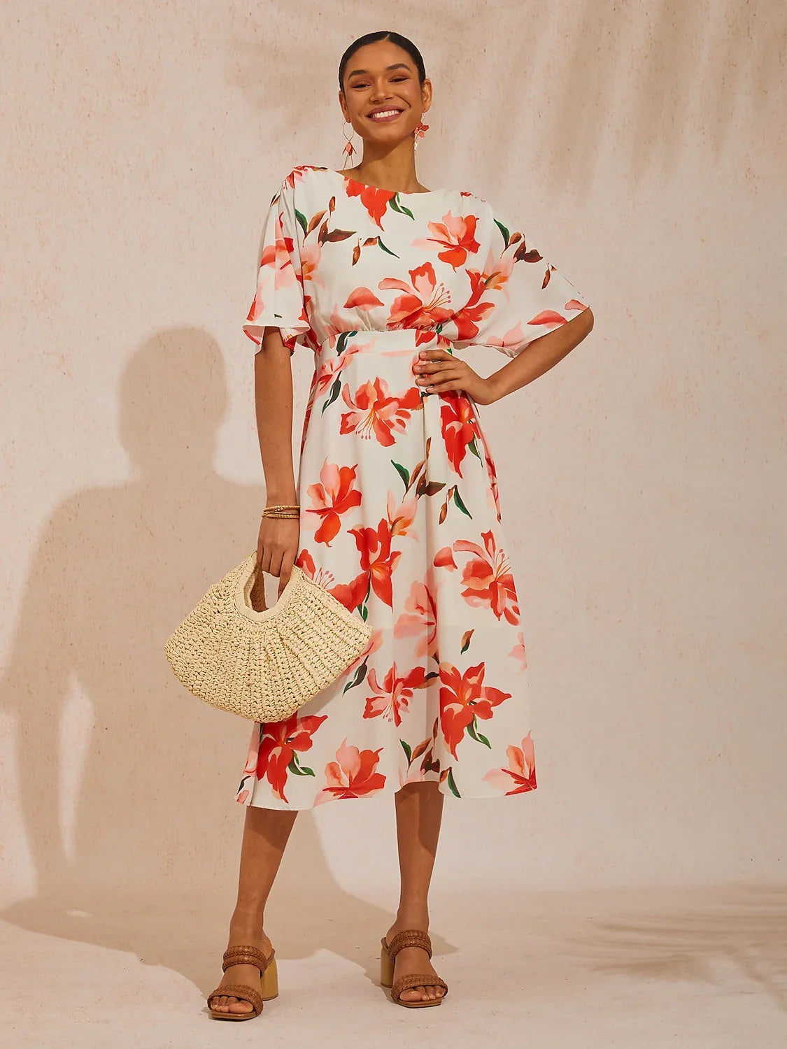 Spring Blooms Flowy Chiffon Waist-cinching Maxi Dress