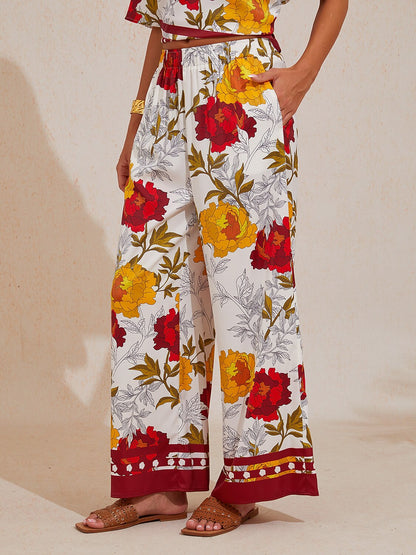 Amber Rose Tapestry Silky Satin Wide Leg Pants