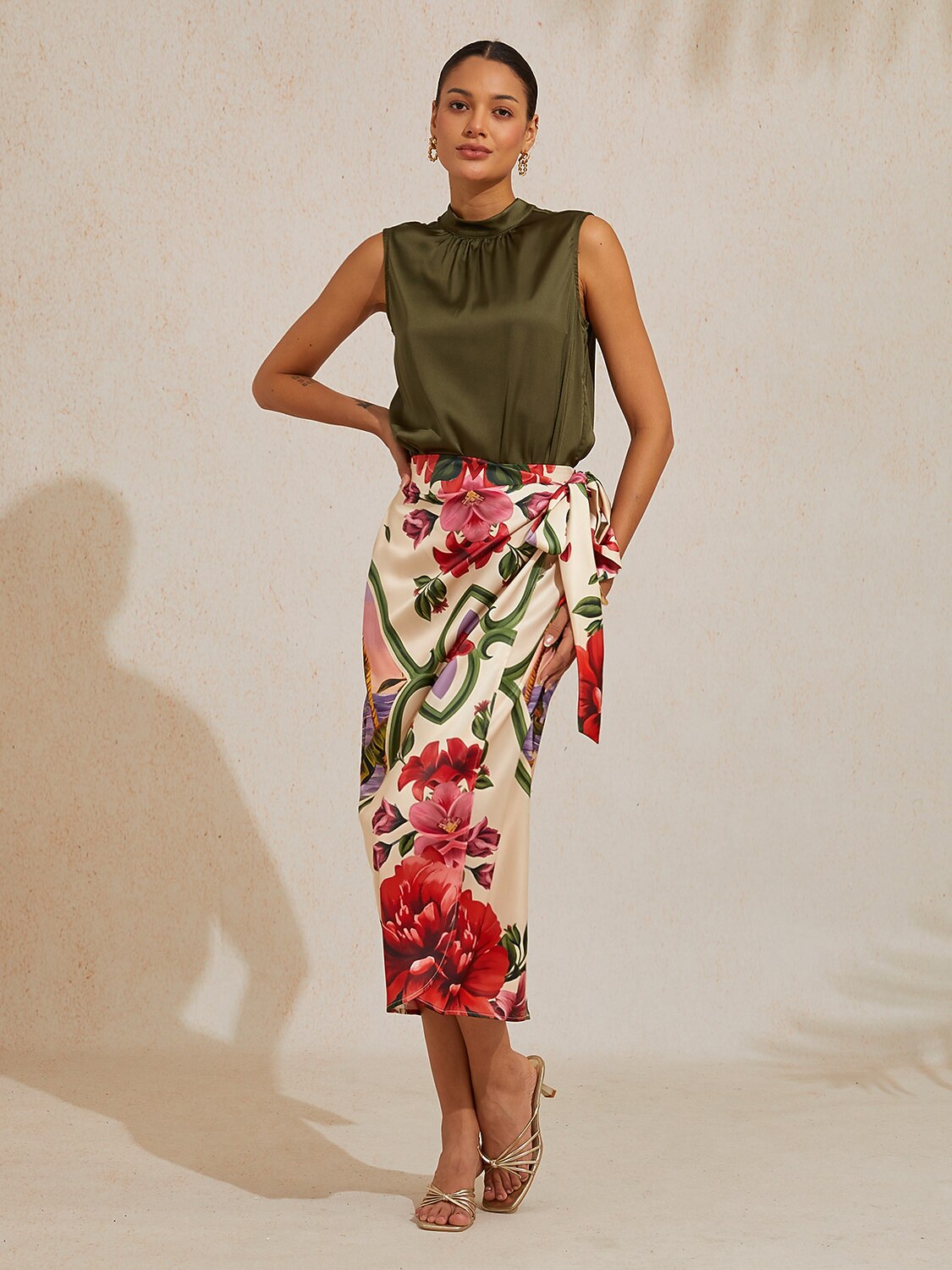 Hawaii Palm Silky Satin Wrap Skirt