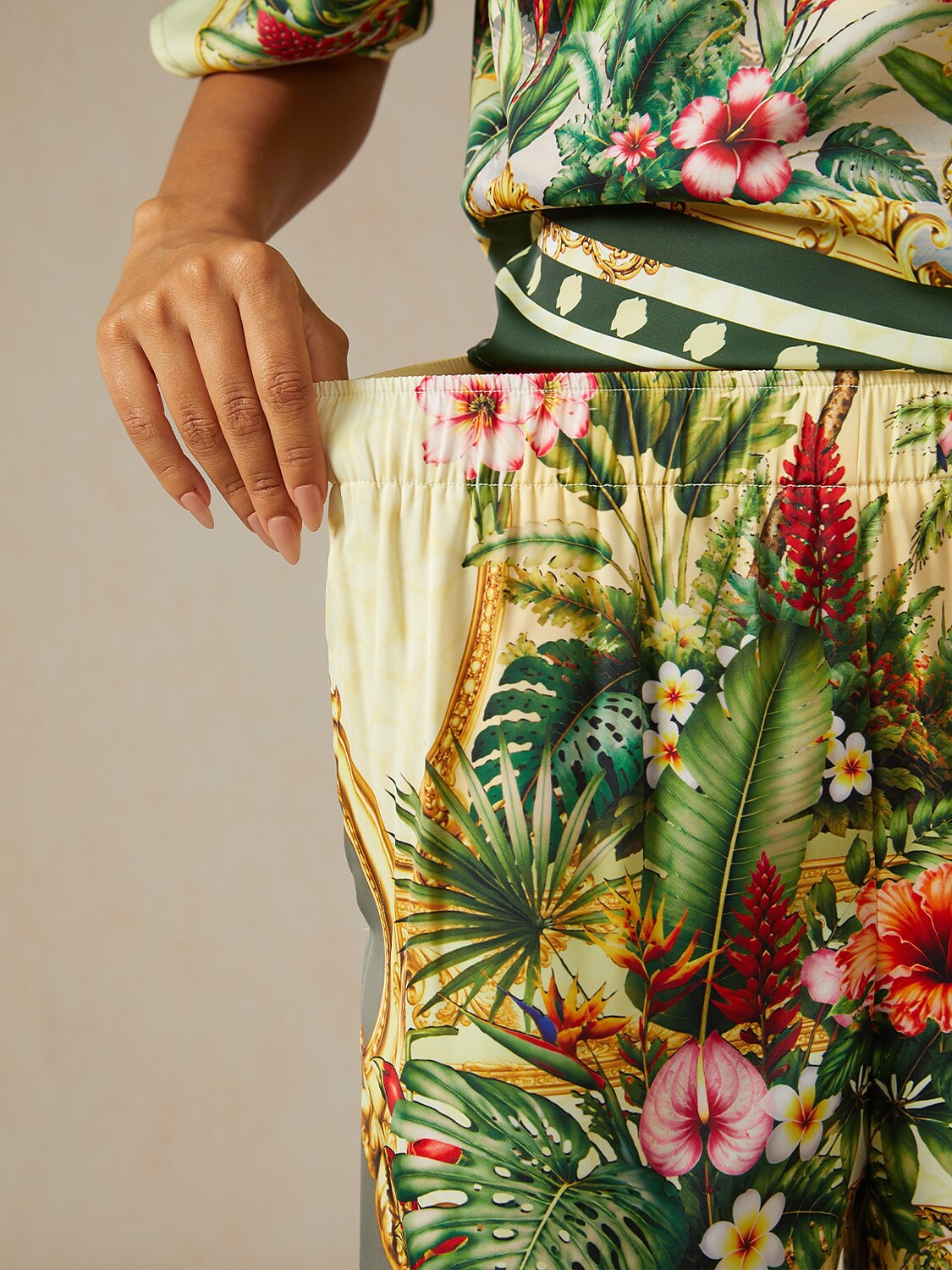 Verdant Garden Muse Silky Satin Wide Leg Pants