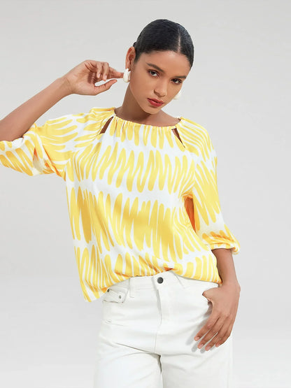 Satin Puff Hollow Out Raglan Shirt