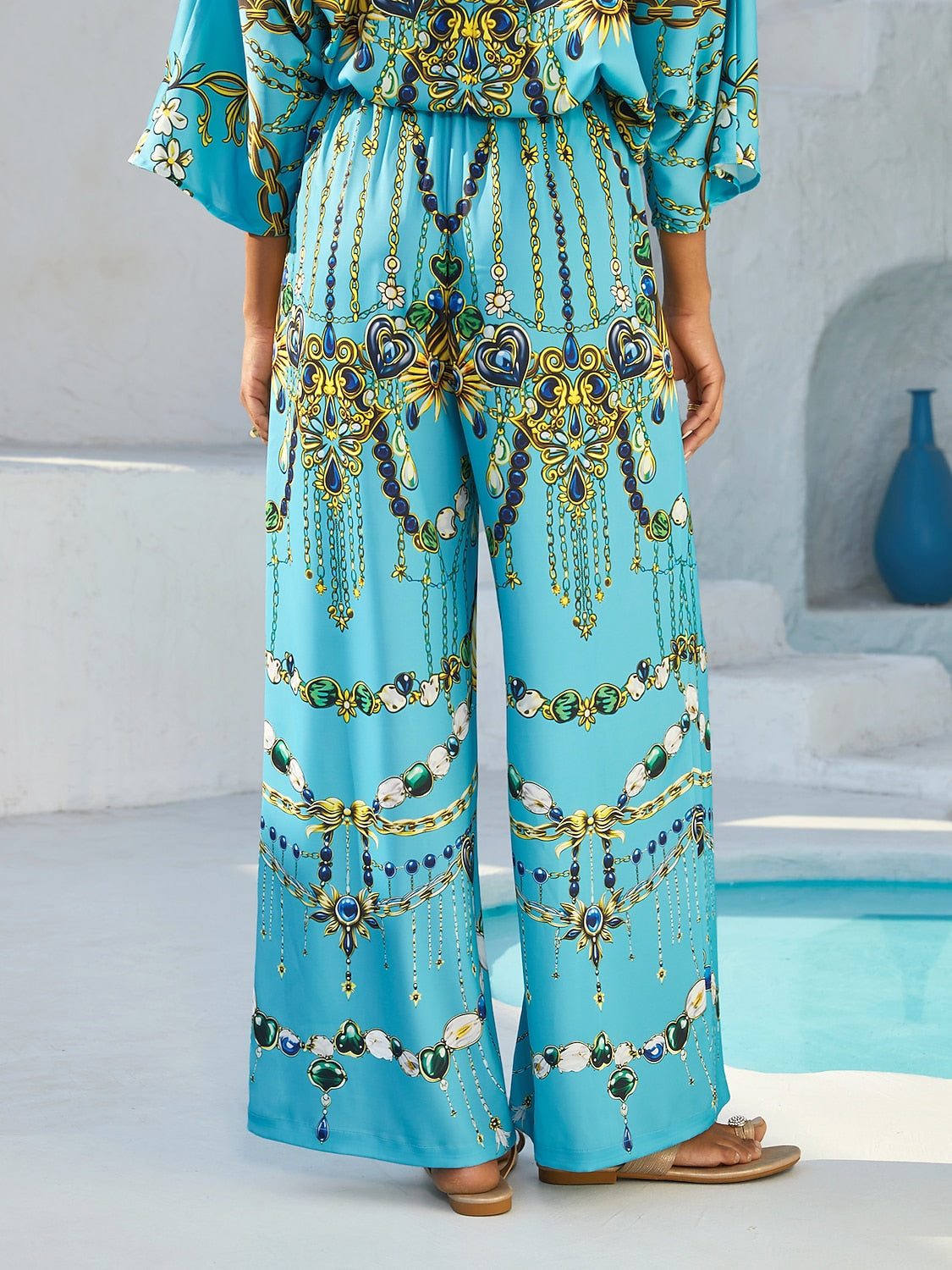 Pantaloni Larghi Vita Elasticizzata Effetto Seta Emerald Empress