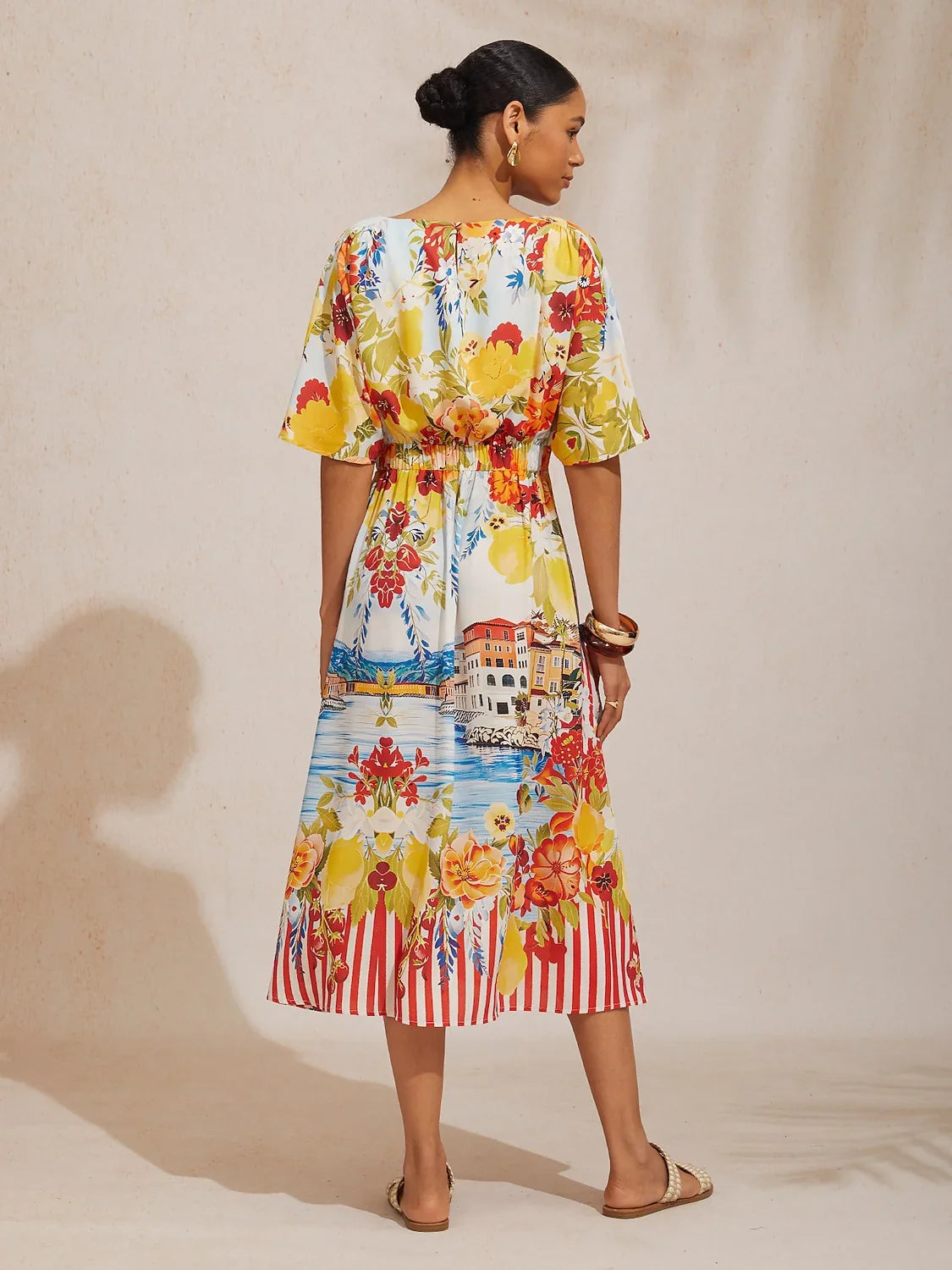 Santorini Summer Chiffon Elastic Waist Maxi Dress