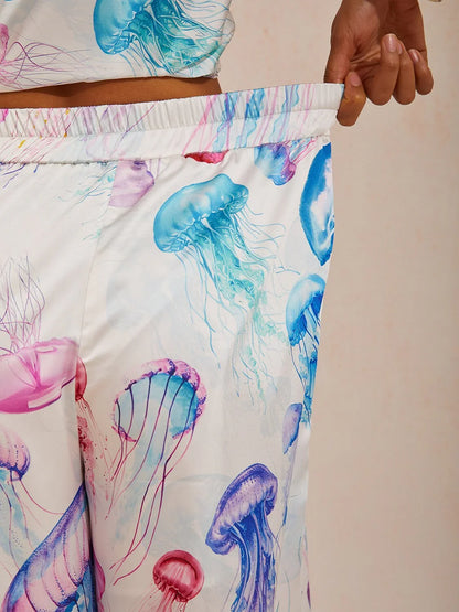 Ethereal Jellyfish Drift Silky Satin Pants