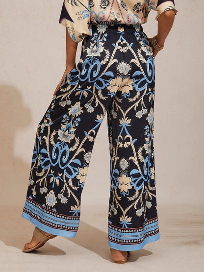 Emerald Rose Garden Silky Satin Straight Pants