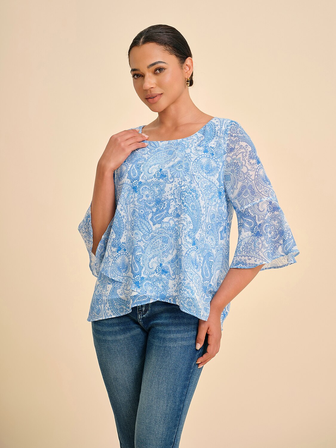 Sky Blue Paisley Chiffon Blouse