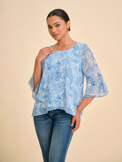 Sky Blue Paisley Chiffon Blouse