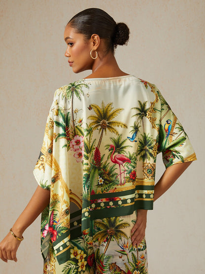 Verdant Garden Muse Silky Satin Dolman Sleeve Top