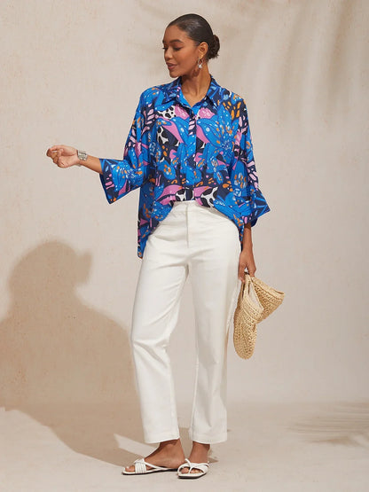 Abstract Azure Silky Satin Dot Shirt