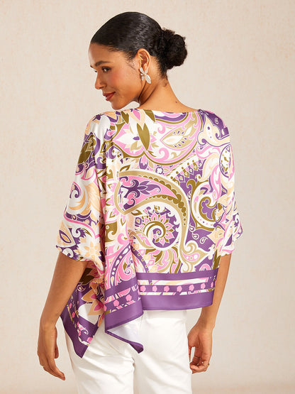 Pastel Floral Garden Silky Satin Dolman Batwing Top