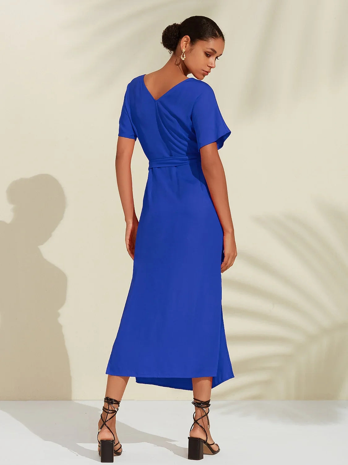 Tencel Linen Shirred Wrap Midi Dress