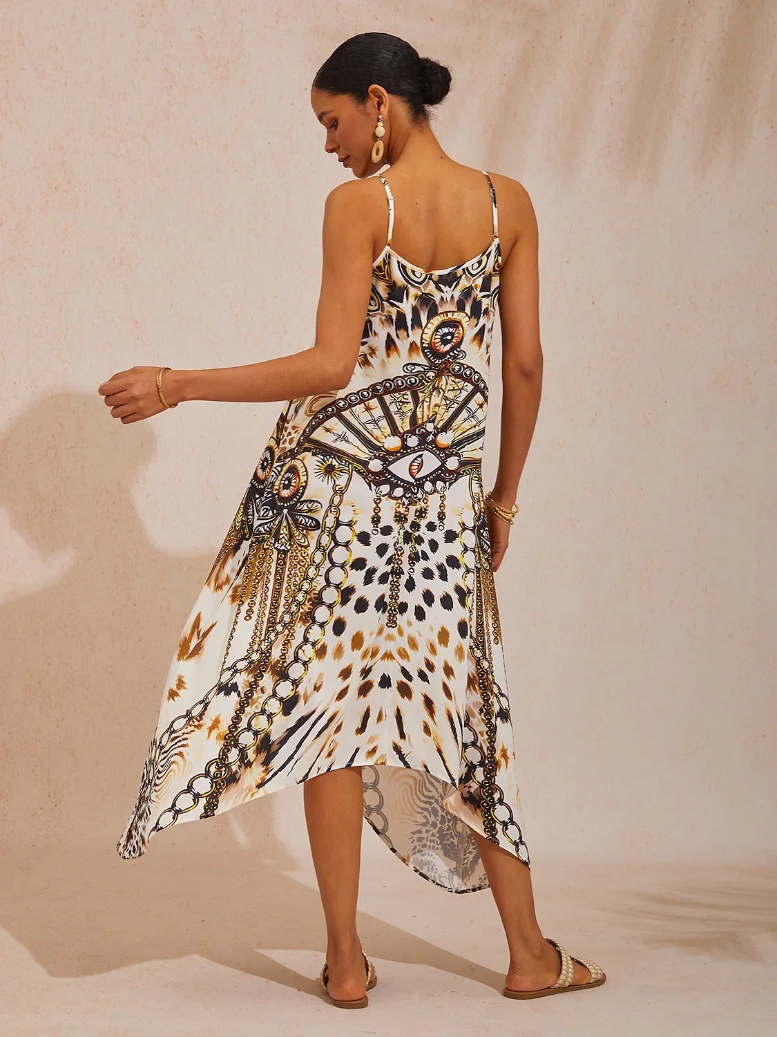 Vintage Leopard Jewelry Silky Chain Maxi Dress