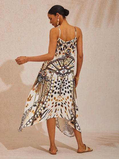 Vintage Leopard Jewelry Silky Chain Maxi Dress