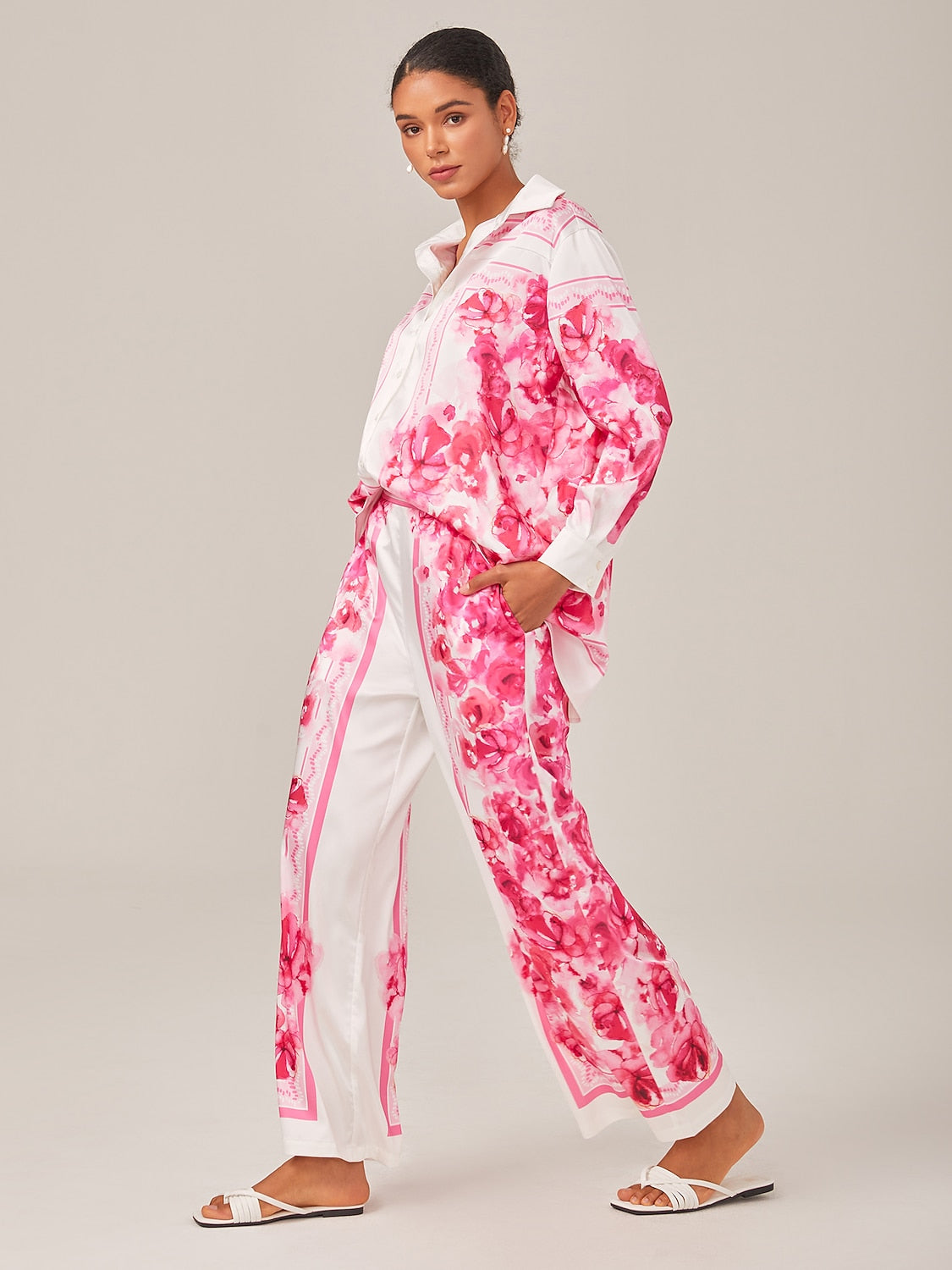 Printed High-Waisted Casual Pants