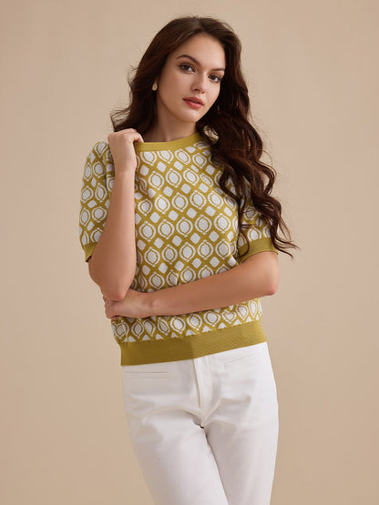 Wool Blend Braided Crew Neck Sweater Jumper