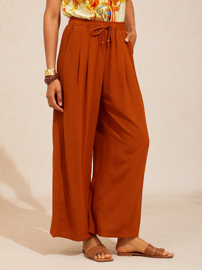Vacation Elastic Drawstring Wide Leg Pants