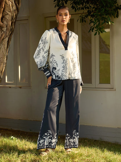 Noir Baroque Silky Satin Blouse