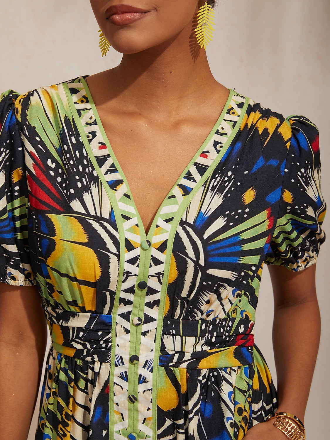 Sommernacht Leinen-ähnliches Maxikleid mit Palmenmuster