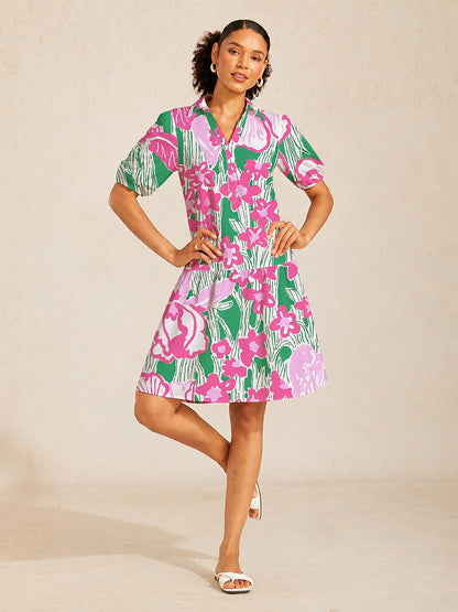 Pink Jungle Flora Linen Look Midi Dress