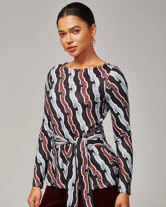 Ripple Print Stretch Off-Shoulder Top