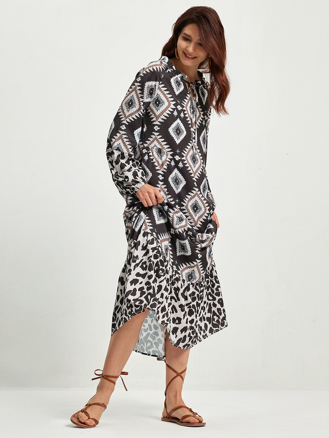 Boho Abstract Animal Print Maxi Dress