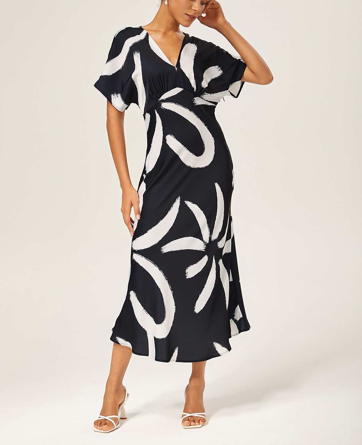 Abstract Floral Print Satin Maxi Dress