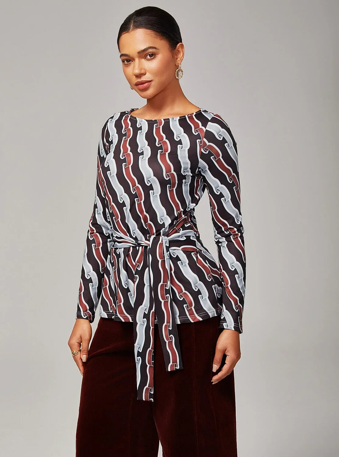Ripple Print Stretch Off-Shoulder Top