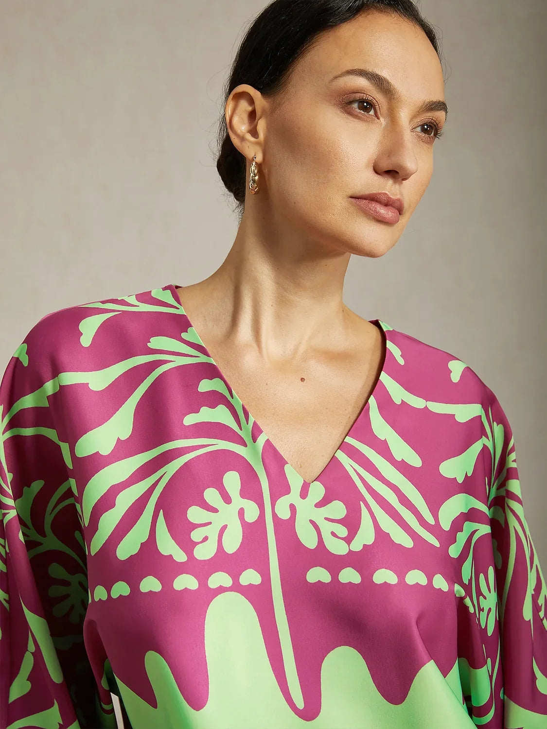 Vivid Fuchsia Print Satin Lantern Top