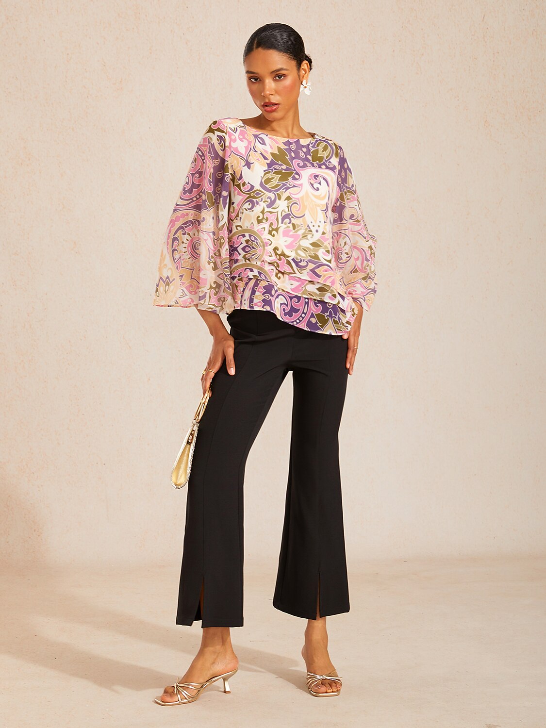 Lavender Paisley Flora Flowy Chiffon Top