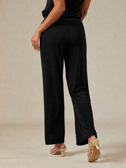 Acetate Look Stretch Straight Leg Pants