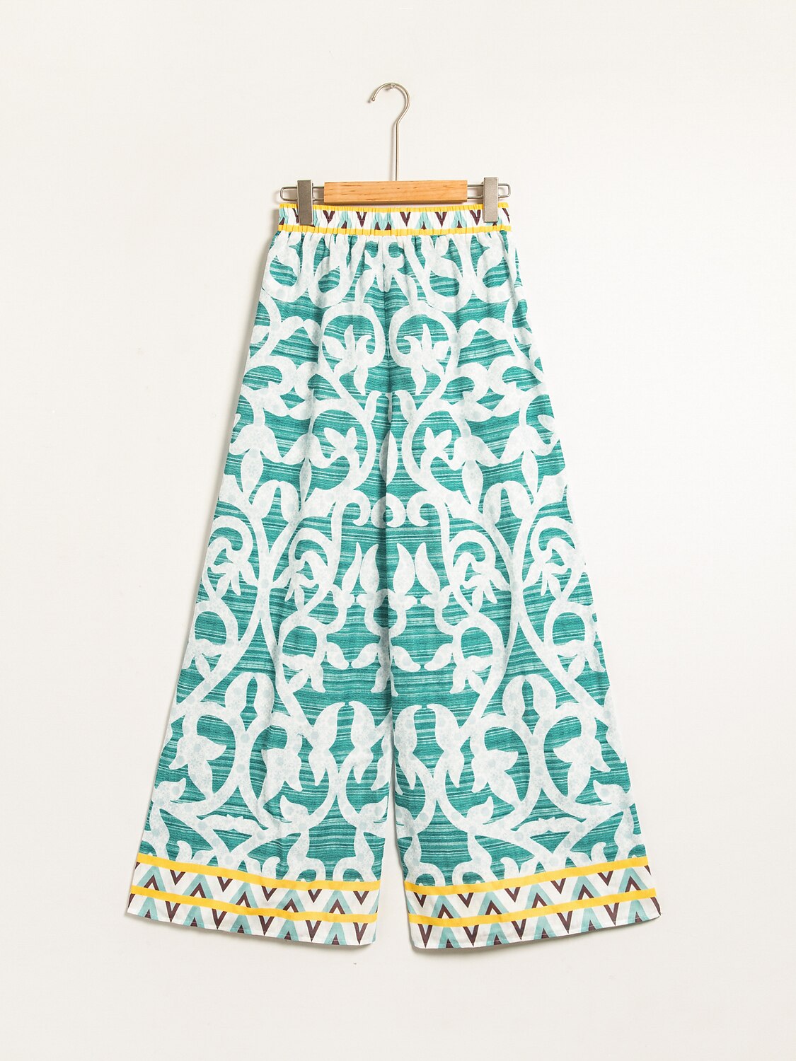 Casual Folk Print Linen Like Wide Leg Pants