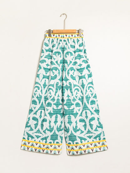 Casual Folk Print Linen Like Wide Leg Pants