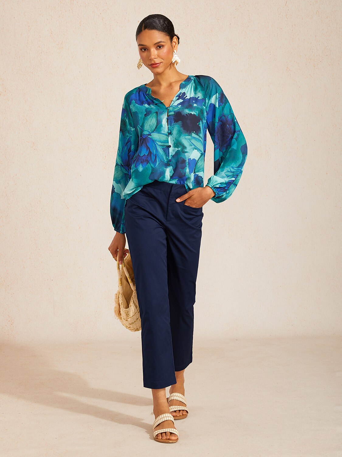 Ocean Bloom Reverie Floral Chiffon Crop Top