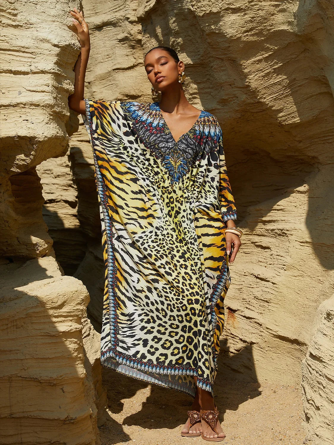 Vintage Jewelry Chiffon Vacation Kaftan