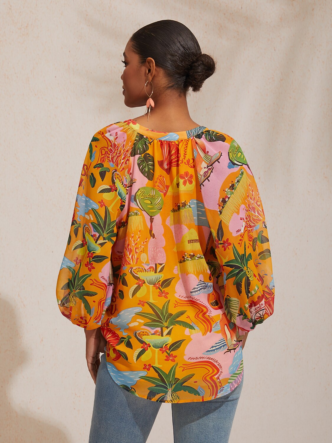 Vintage Baroque Chiffon Raglan Sleeve Blouse