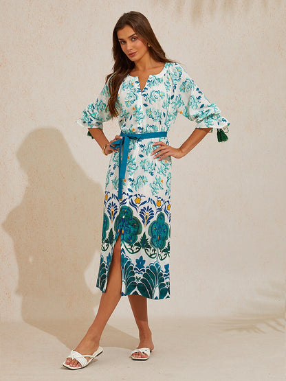 Jade Palace Garden Linen Look Maxi Dress
