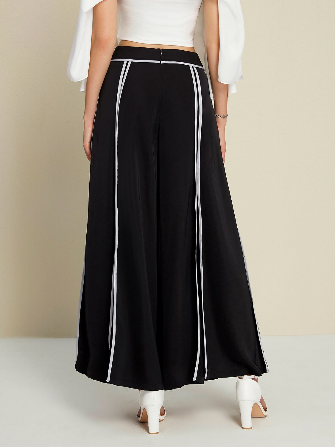 Satin Contrasting Binding Process Elegant Wide Leg Culottes