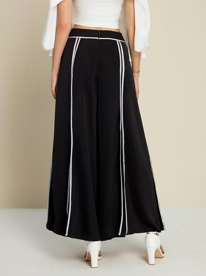 Satin Contrasting Binding Process Elegant Wide Leg Culottes
