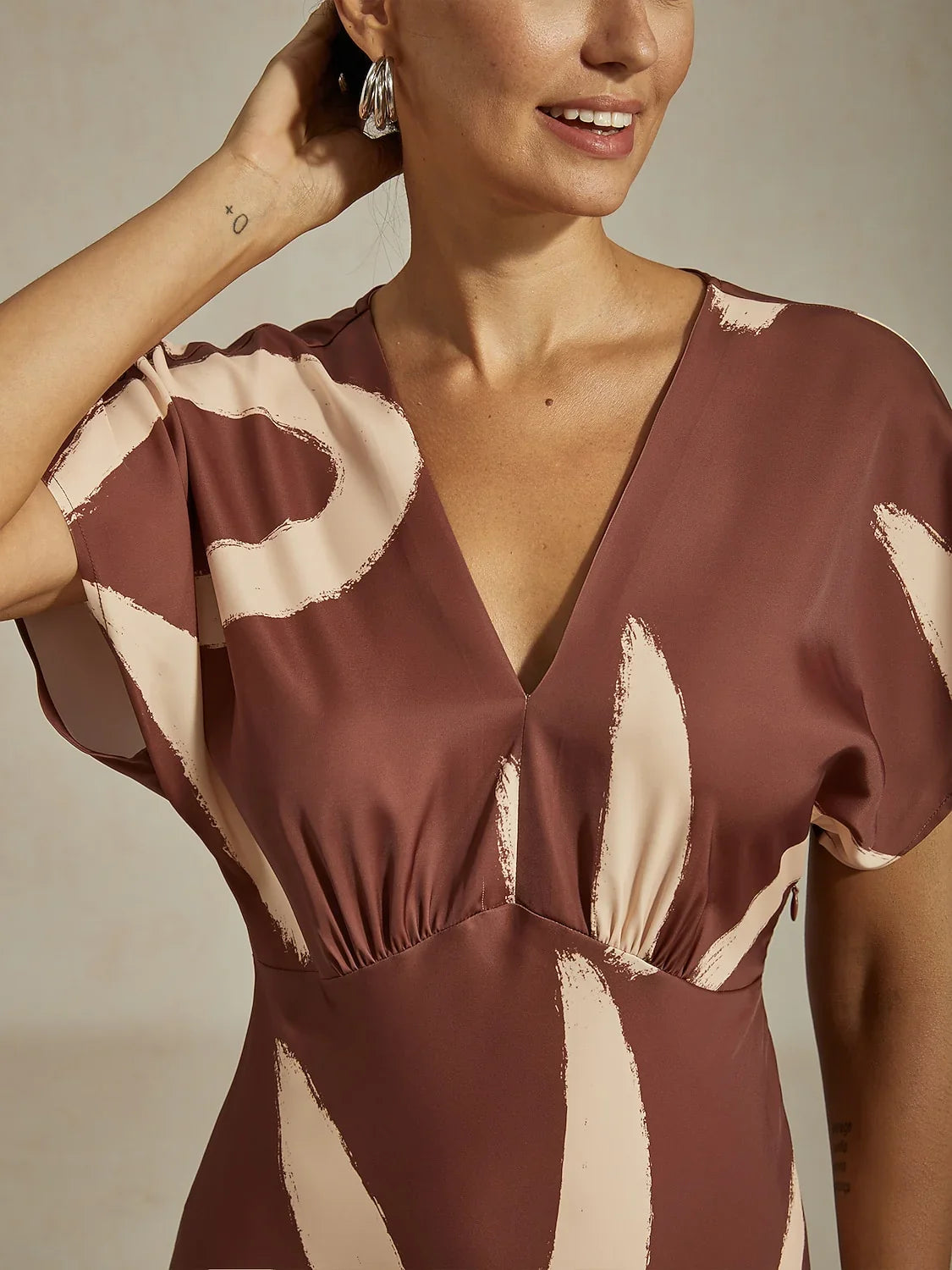 Abstract Floral Print Satin Maxi Dress