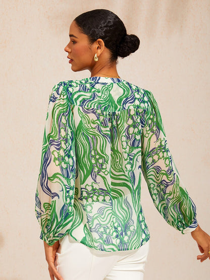 Abstract Bell Flower Flowy Chiffon Top