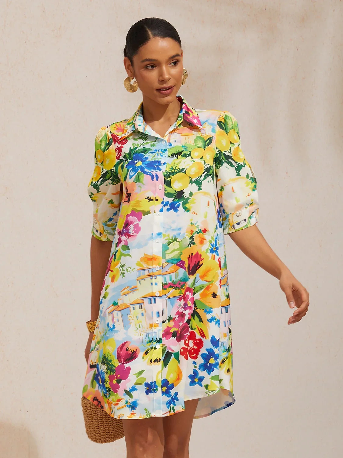 Boho Paisley Silky Satin Shirt Dress