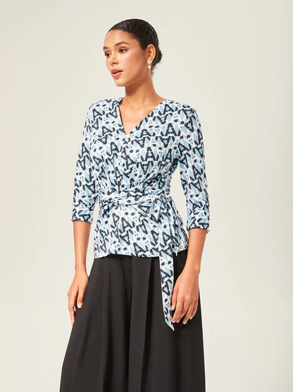 Stretch Geometric Print Waist-Tie Top