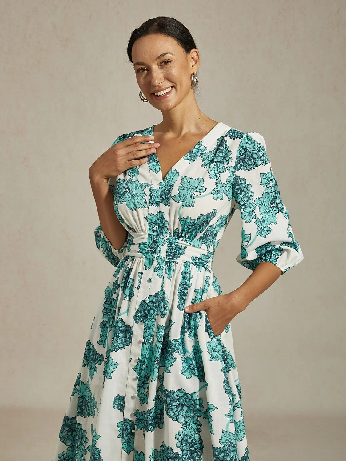 Floral Print Airy Linen Look Maxi Dress
